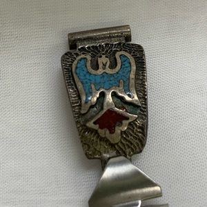 Womens watchband, turquoise and corral inlay, Sterling silver